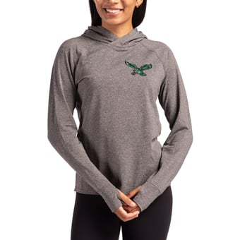 Women's Cutter & Buck Heather Charcoal Philadelphia Eagles Throwback Logo Adapt Knit Recycled Raglan Pullover Hoodie