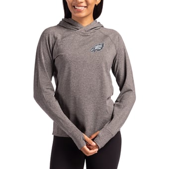 Women's Cutter & Buck Heather Charcoal Philadelphia Eagles Tonal Logo Adapt Knit Recycled Raglan Pullover Hoodie
