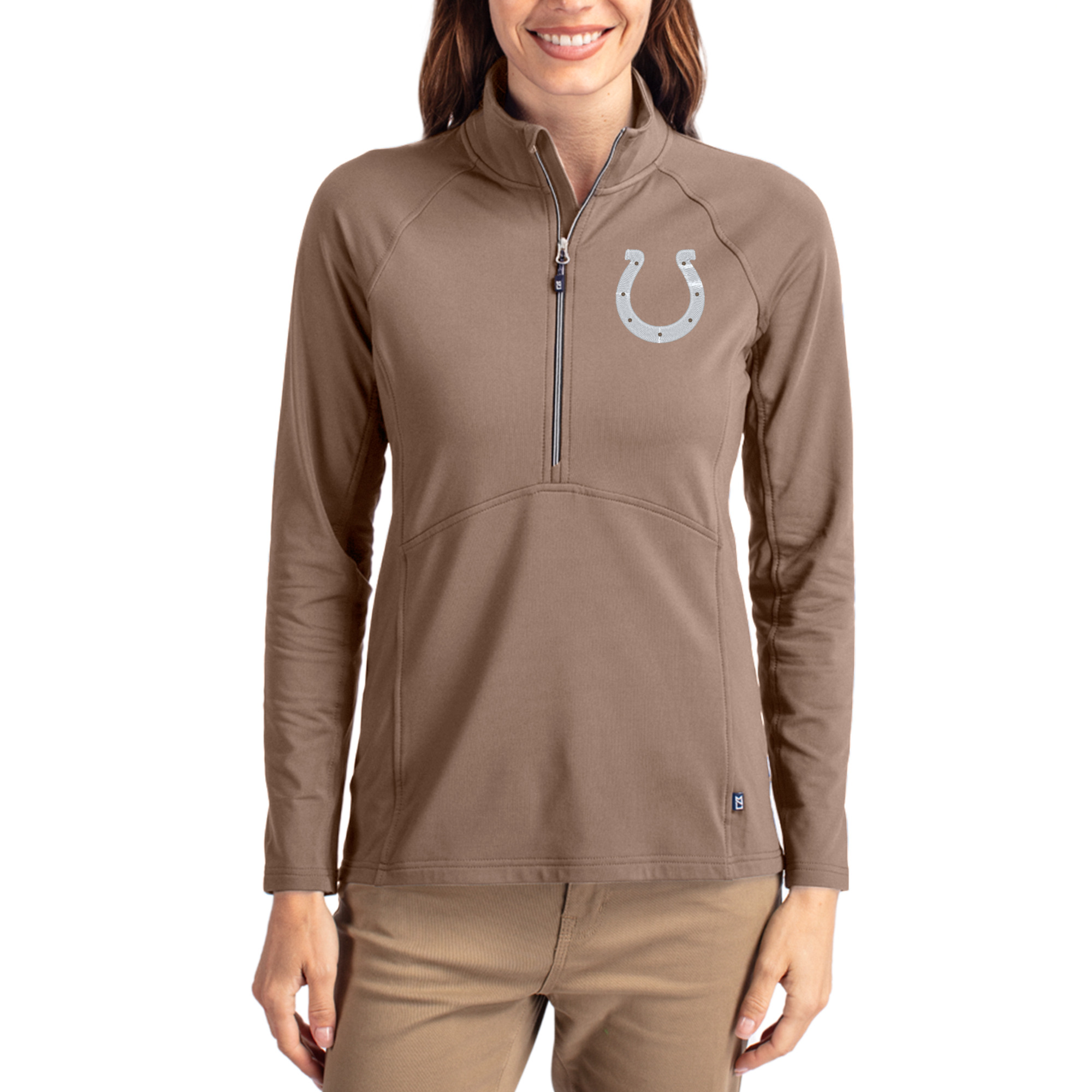 Women's Cutter & Buck Brown Indianapolis Colts Tonal Adapt Eco Knit Stretch Recycled Raglan Half-Zip Pullover