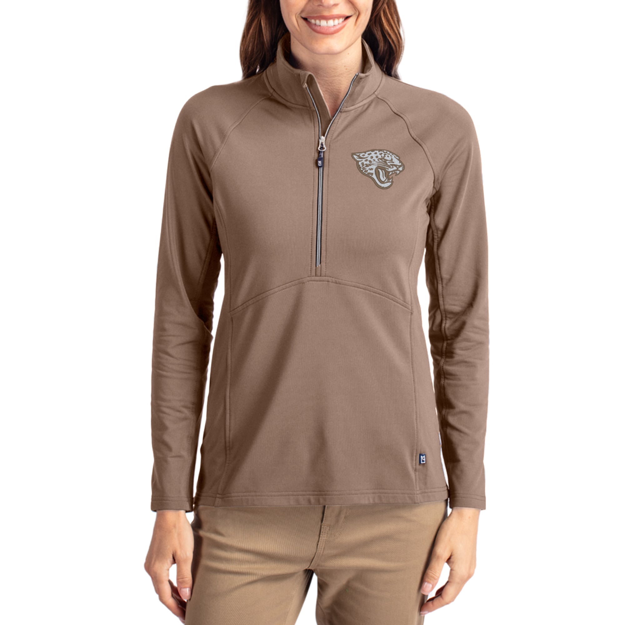 Women’s Cutter & Buck Brown Jacksonville Jaguars Tonal Adapt Eco Knit Stretch Recycled Raglan Half-Zip Pullover Women’s Cutter & Buck Brown Jacksonville Jaguars Tonal Adapt Eco Knit Stretch Recycled Raglan Half-Zip Pullover