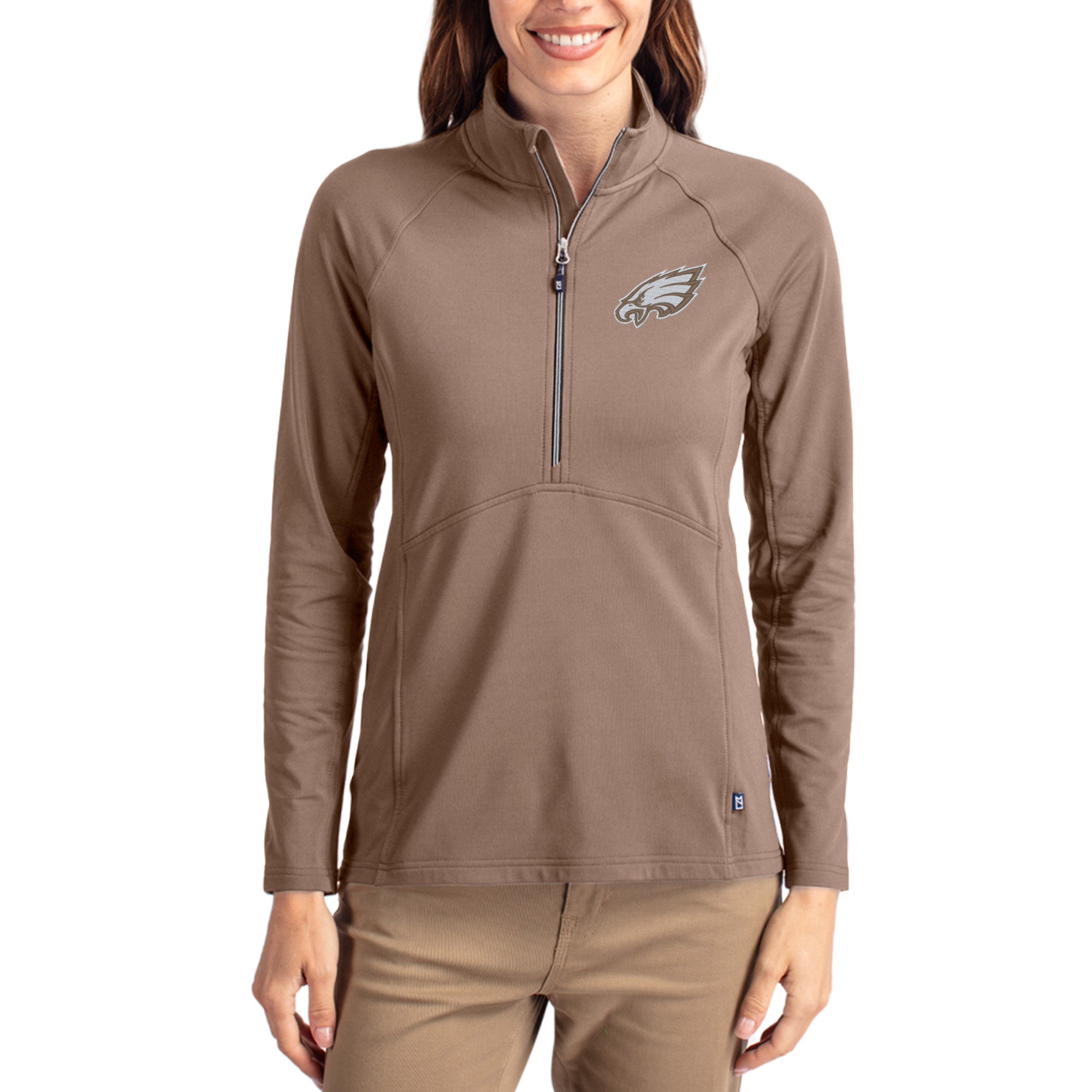 Women's Cutter & Buck Brown Philadelphia Eagles Tonal Adapt Eco Knit Stretch Recycled Raglan Half-Zip Pullover
