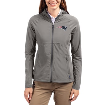 Women's Cutter & Buck Gray New England Patriots Adapt Eco Knit Hybrid Recycled Raglan Full-Zip Hoodie Jacket