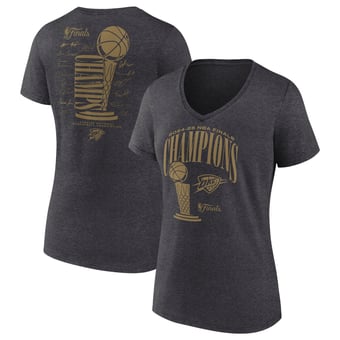 Women's Fanatics  Heather Charcoal Oklahoma City Thunder 2025 NBA Finals Champions Double Dribble V-Neck T-Shirt