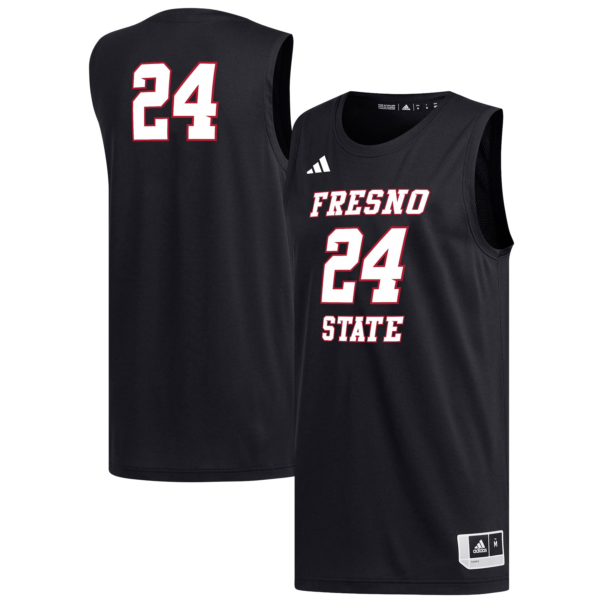 Men's adidas #24 Black Fresno State Bulldogs Replica Basketball Jersey