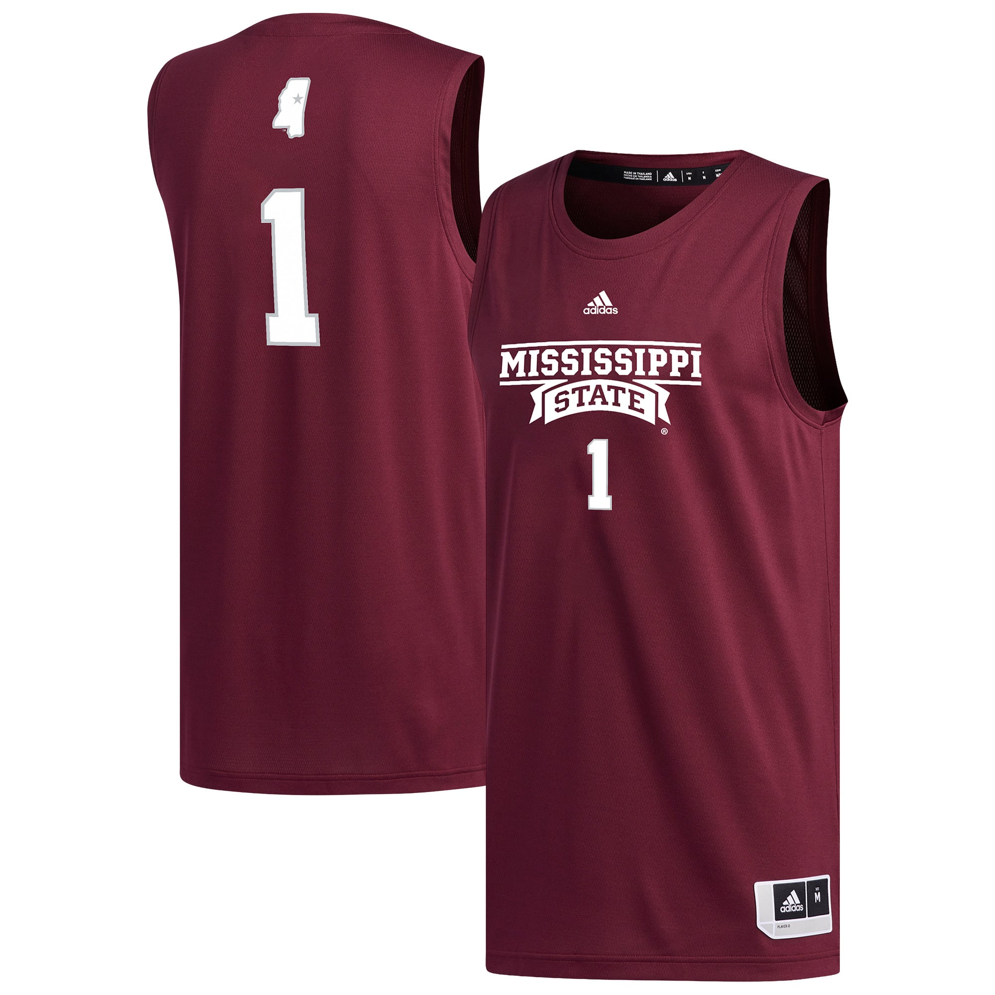 Men's adidas #1 Maroon Mississippi State Bulldogs Replica Basketball Jersey