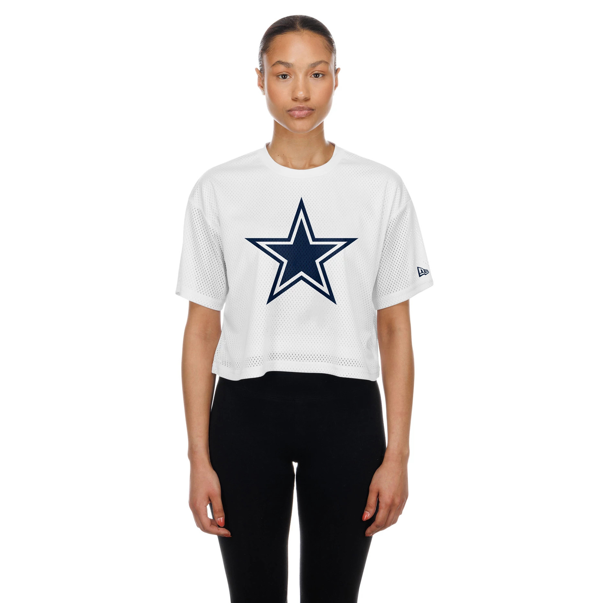 Women's New Era White Dallas Cowboys Summer Mesh Cropped Boxy T-Shirt