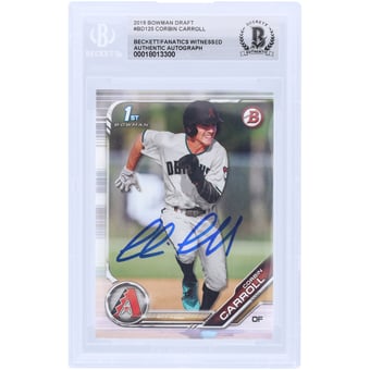 Corbin Carroll Arizona Diamondbacks Autographed 2019 Bowman Draft 1st Bowman #BD-125 Beckett Fanatics Witnessed Authenticated Card