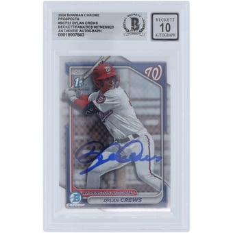 Dylan Crews Washington Nationals Autographed 2024 Bowman Chrome Prospects 1st Bowman #BCP-23 Beckett Fanatics Witnessed Authenticated 10 Card