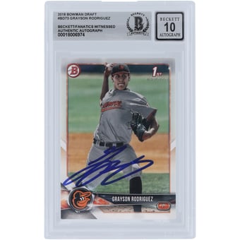 Grayson Rodriguez Baltimore Orioles Autographed 2018 Bowman Draft 1st Bowman #BD-73 Beckett Fanatics Witnessed Authenticated 10 Card