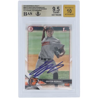 Grayson Rodriguez Baltimore Orioles Autographed 2018 Bowman Draft 1st Bowman #BD-73 Beckett Fanatics Witnessed Authenticated 9.5/10 Card