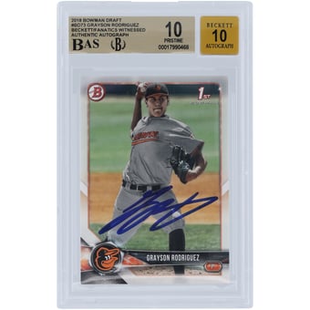 Grayson Rodriguez Baltimore Orioles Autographed 2018 Bowman Draft 1st Bowman #BD-73 Beckett Fanatics Witnessed Authenticated 10/10 Card - 10,9.5,10,10 Subgrades