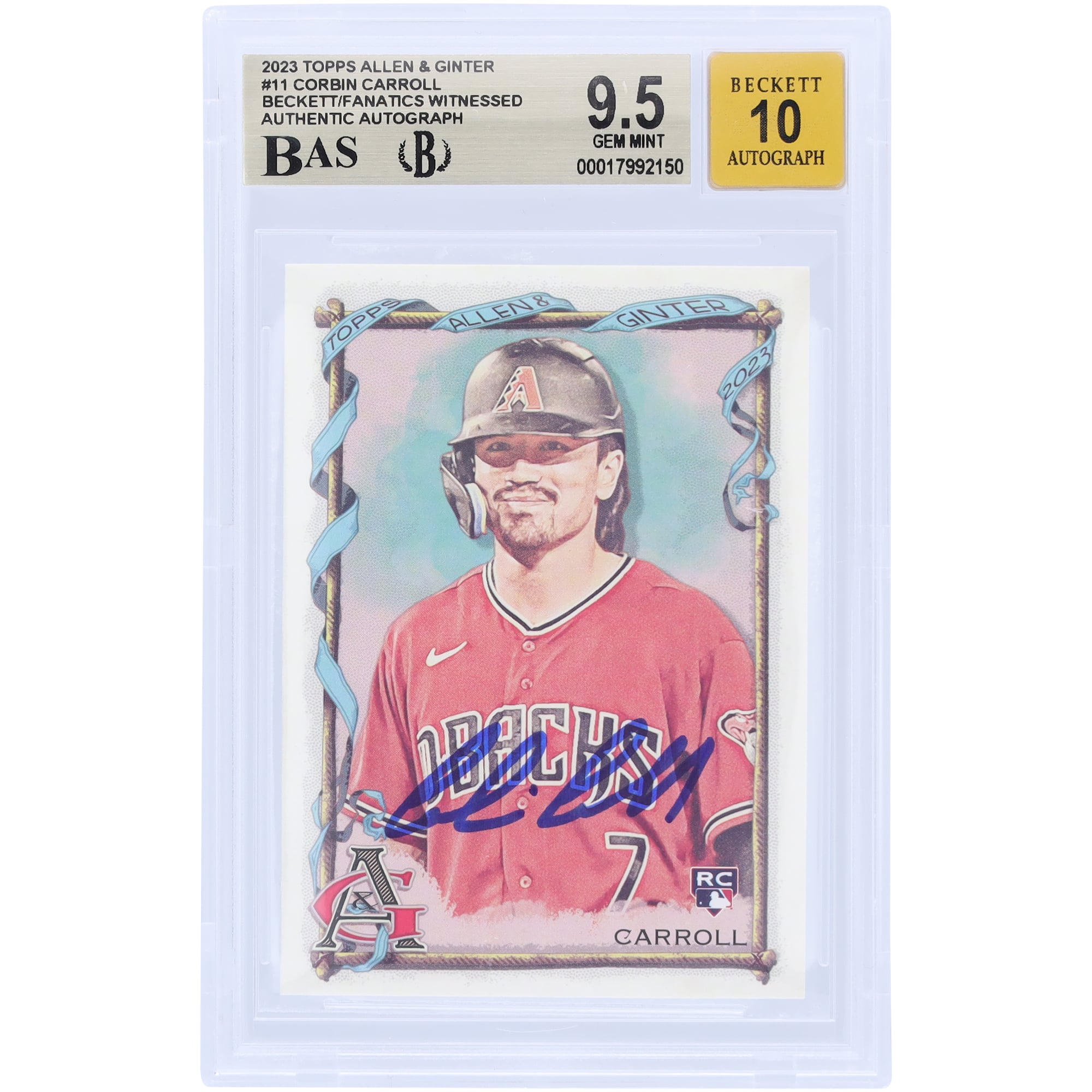 Corbin Carroll Arizona Diamondbacks Autographed 2023 Topps Allen & Ginter #11 Beckett Fanatics Witnessed Authenticated 9.5/10 Rookie Card