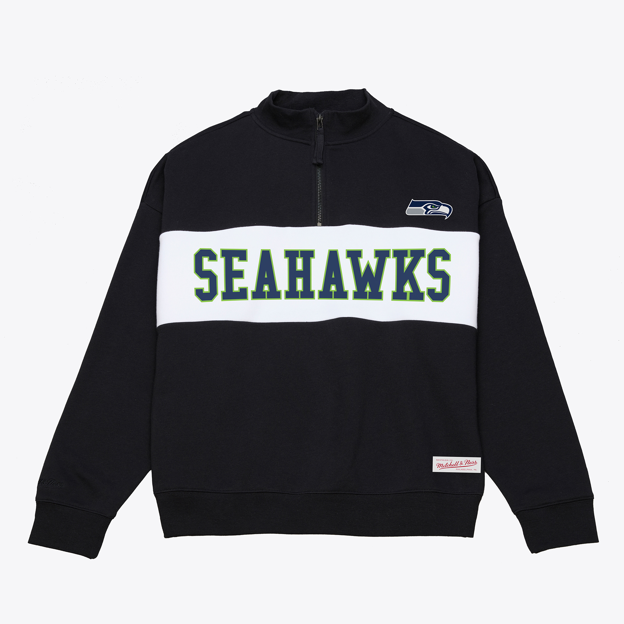 Women's Mitchell & Ness  Black Seattle Seahawks Oversized Statement Quarter-Zip Sweatshirt