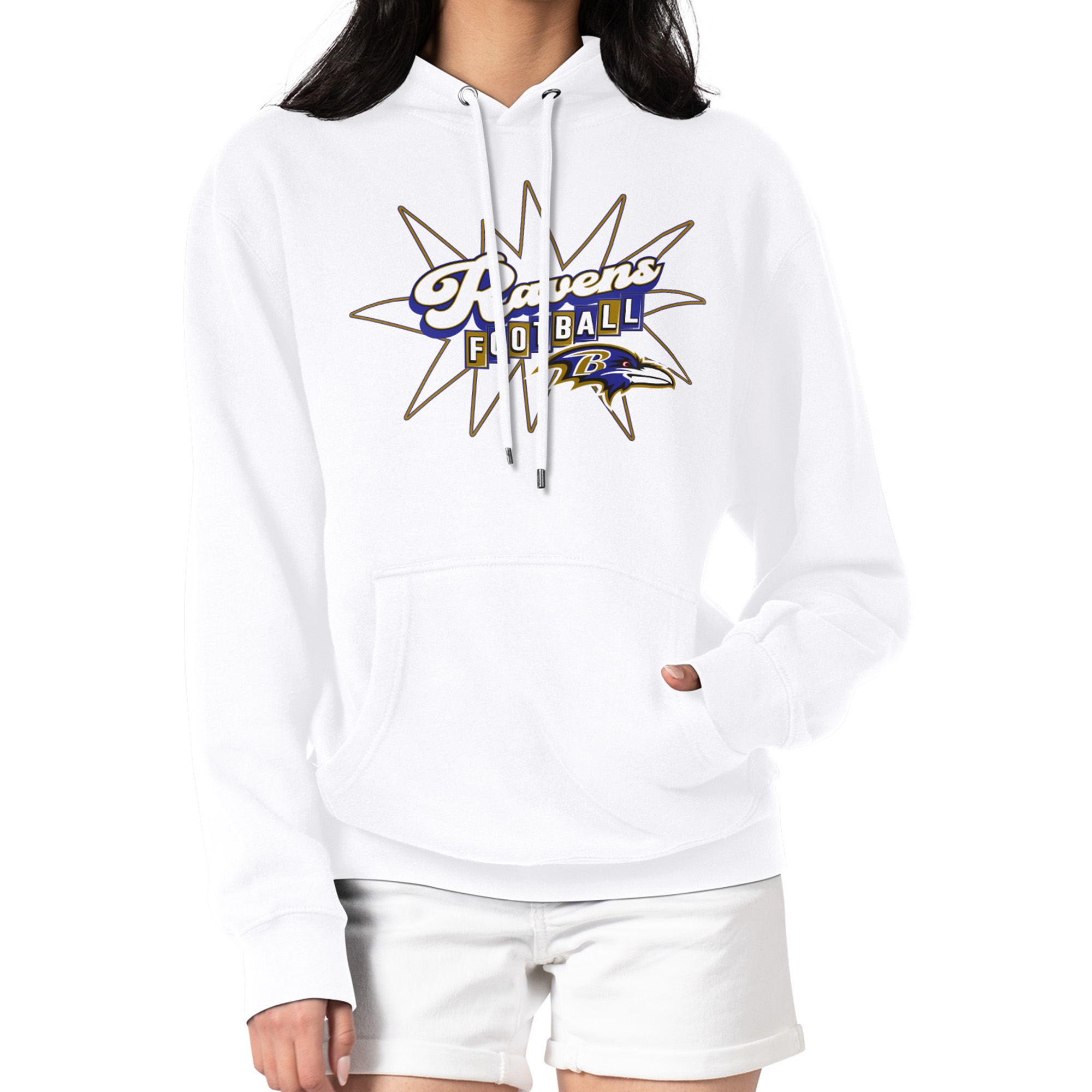 Women's Starter White Baltimore Ravens Drive-In Sign Pullover Hoodie