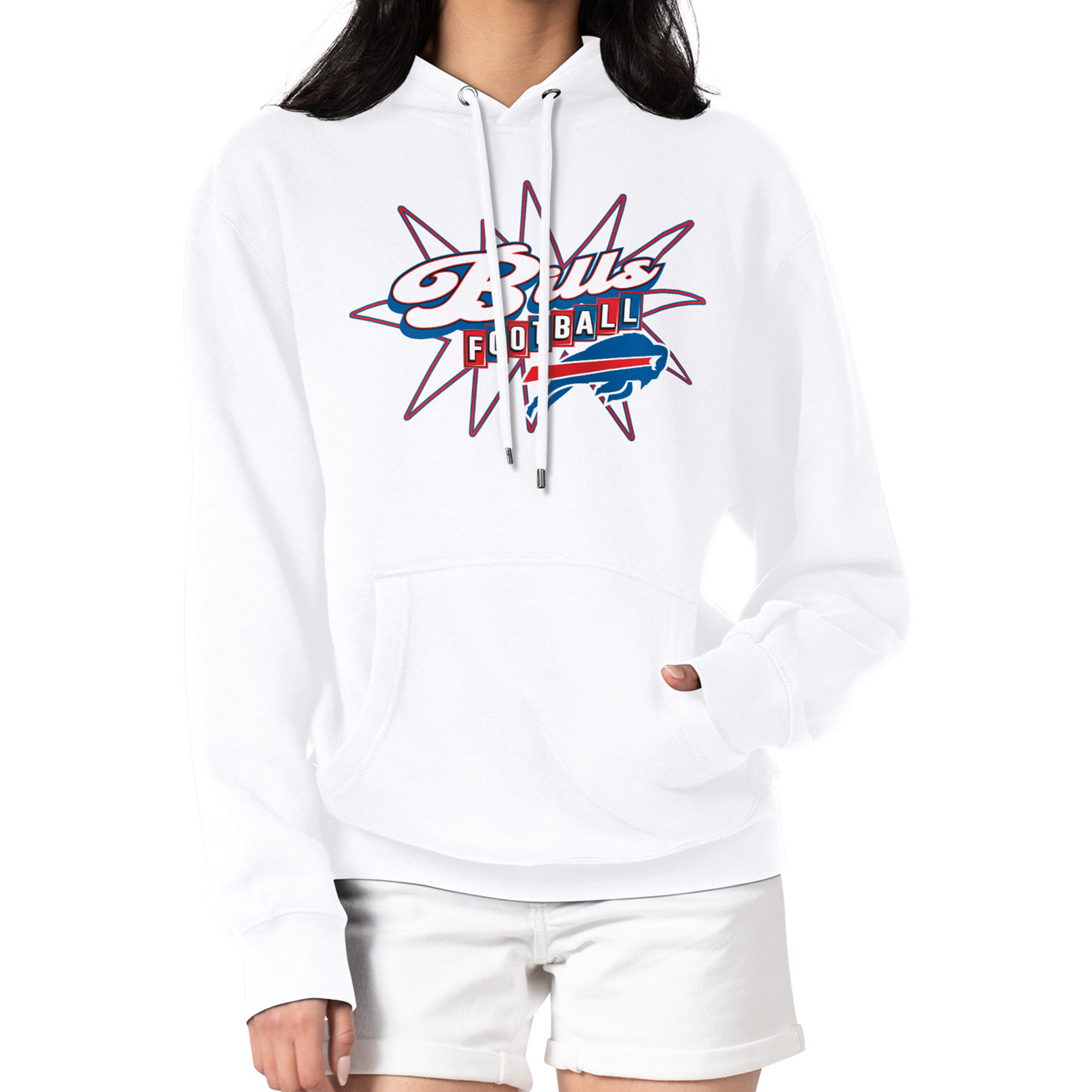 Women's Starter White Buffalo Bills Drive-In Sign Pullover Hoodie