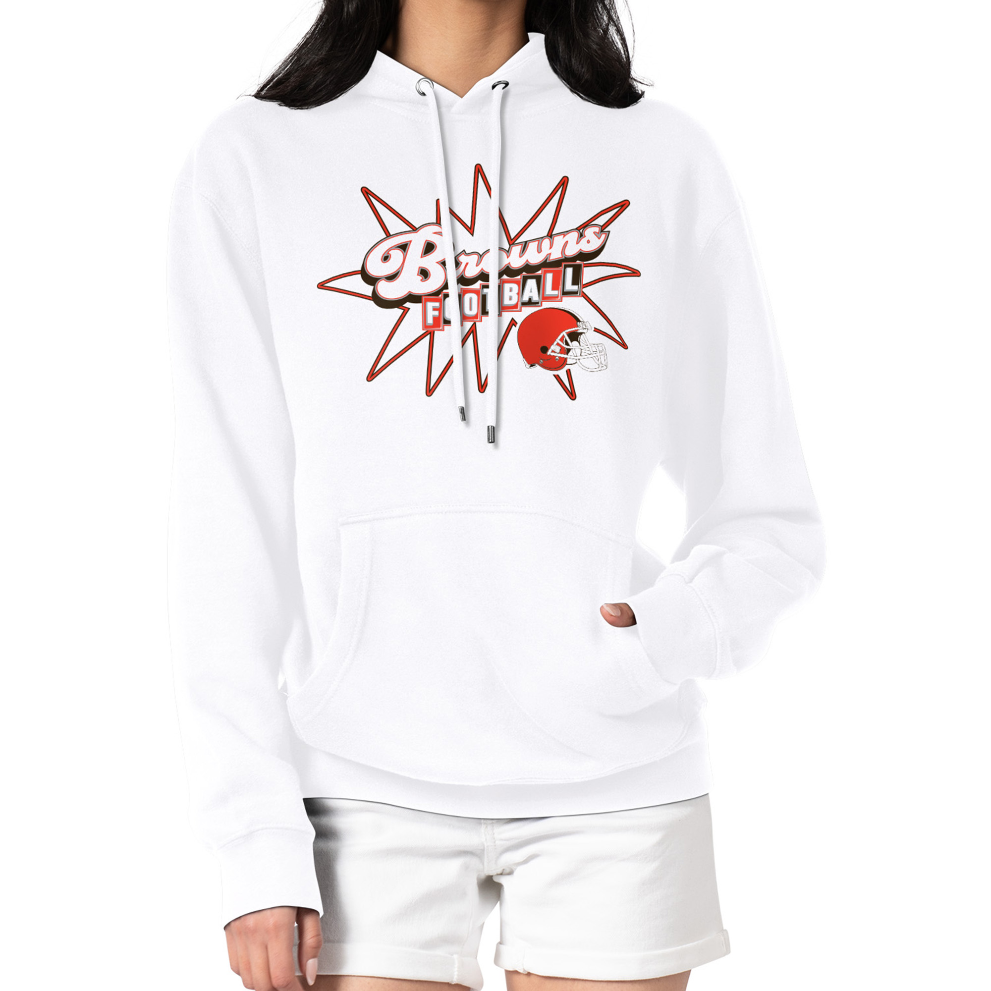Women's Starter White Cleveland Browns Drive-In Sign Pullover Hoodie