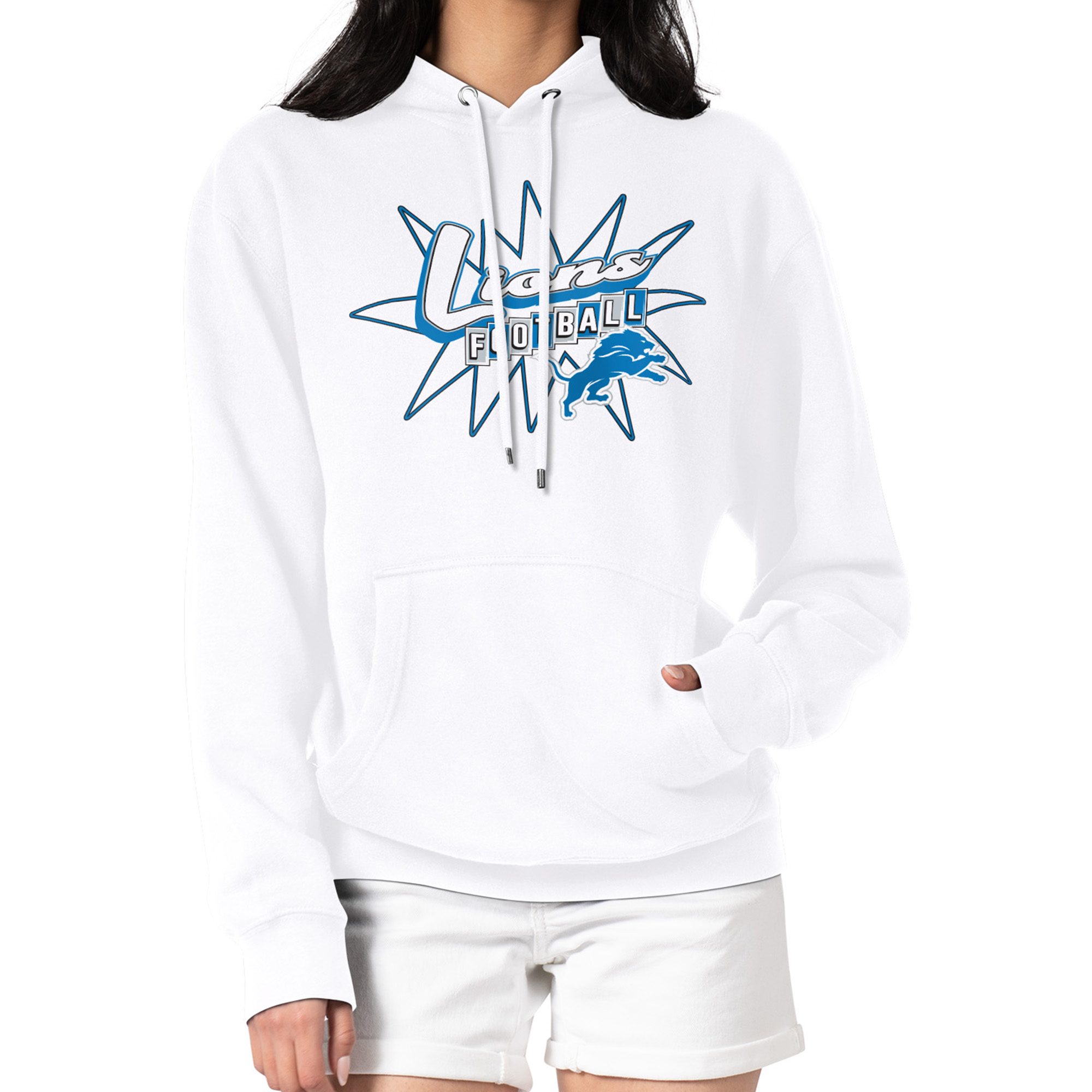 Women's Starter White Detroit Lions Drive-In Sign Pullover Hoodie