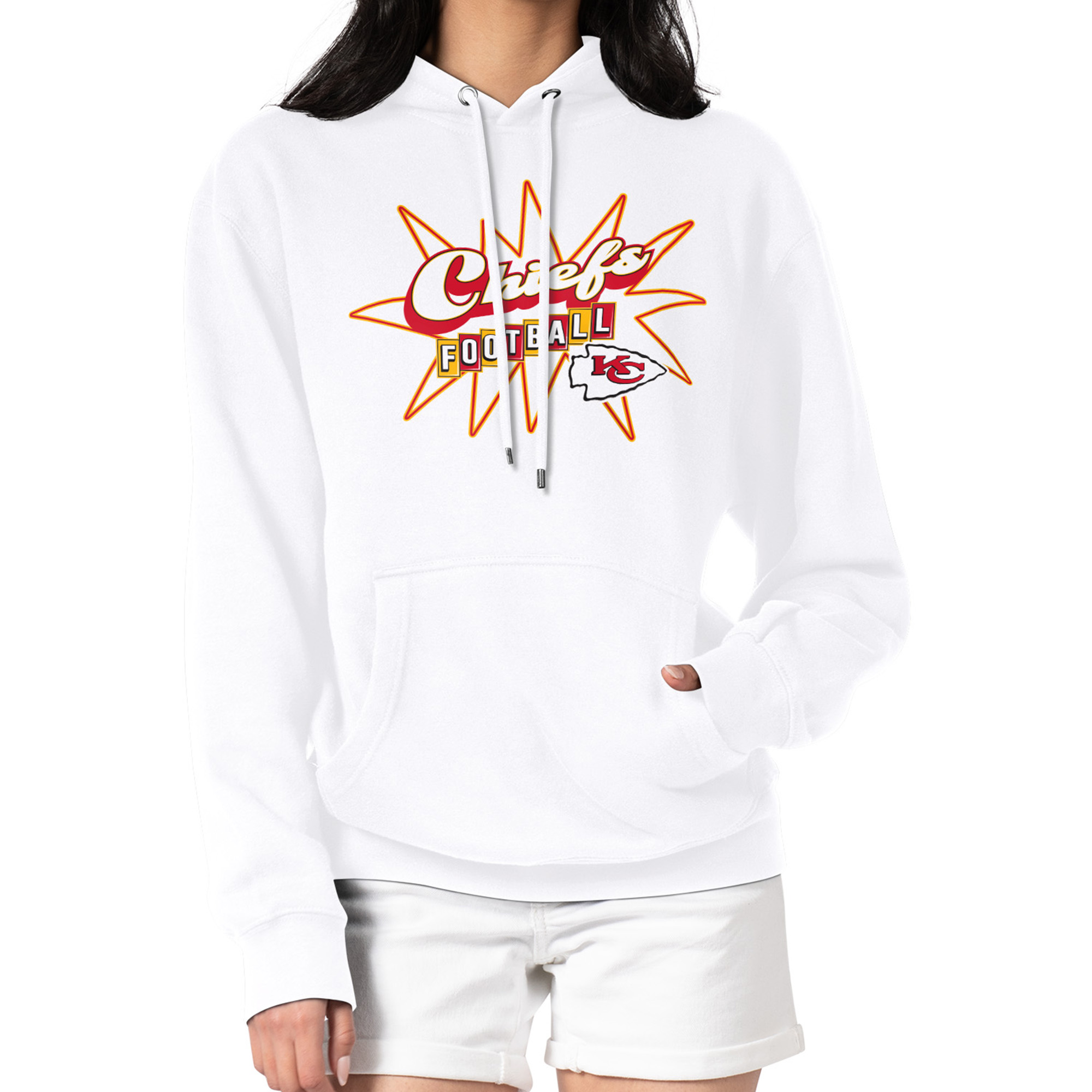 Women's Starter White Kansas City Chiefs Drive-In Sign Pullover Hoodie