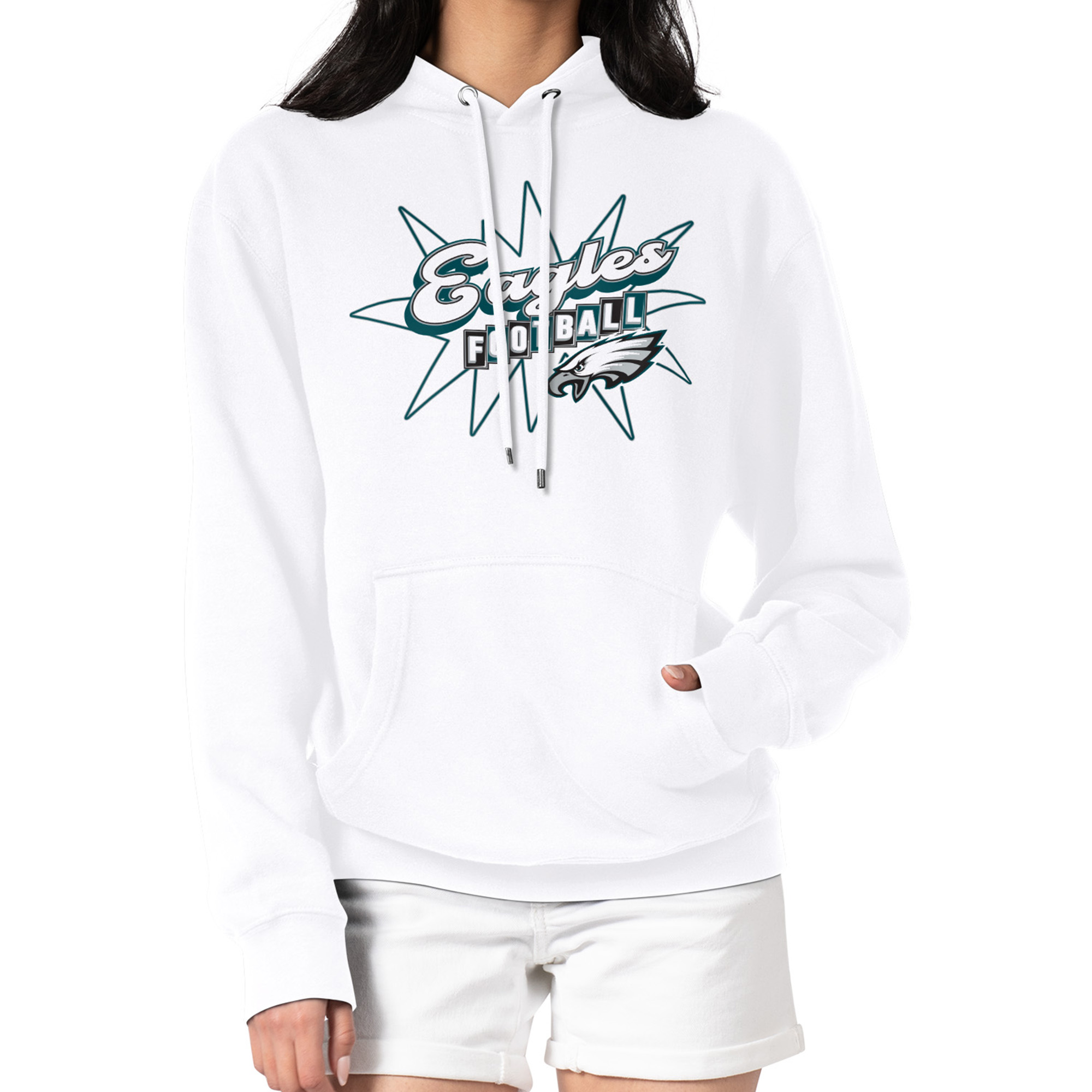 Women's Starter White Philadelphia Eagles Drive-In Sign Pullover Hoodie