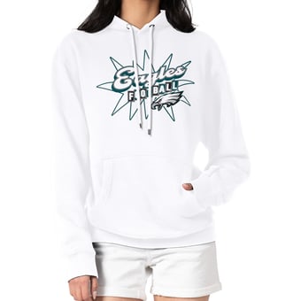 Women's Starter White Philadelphia Eagles Drive-In Sign Pullover Hoodie