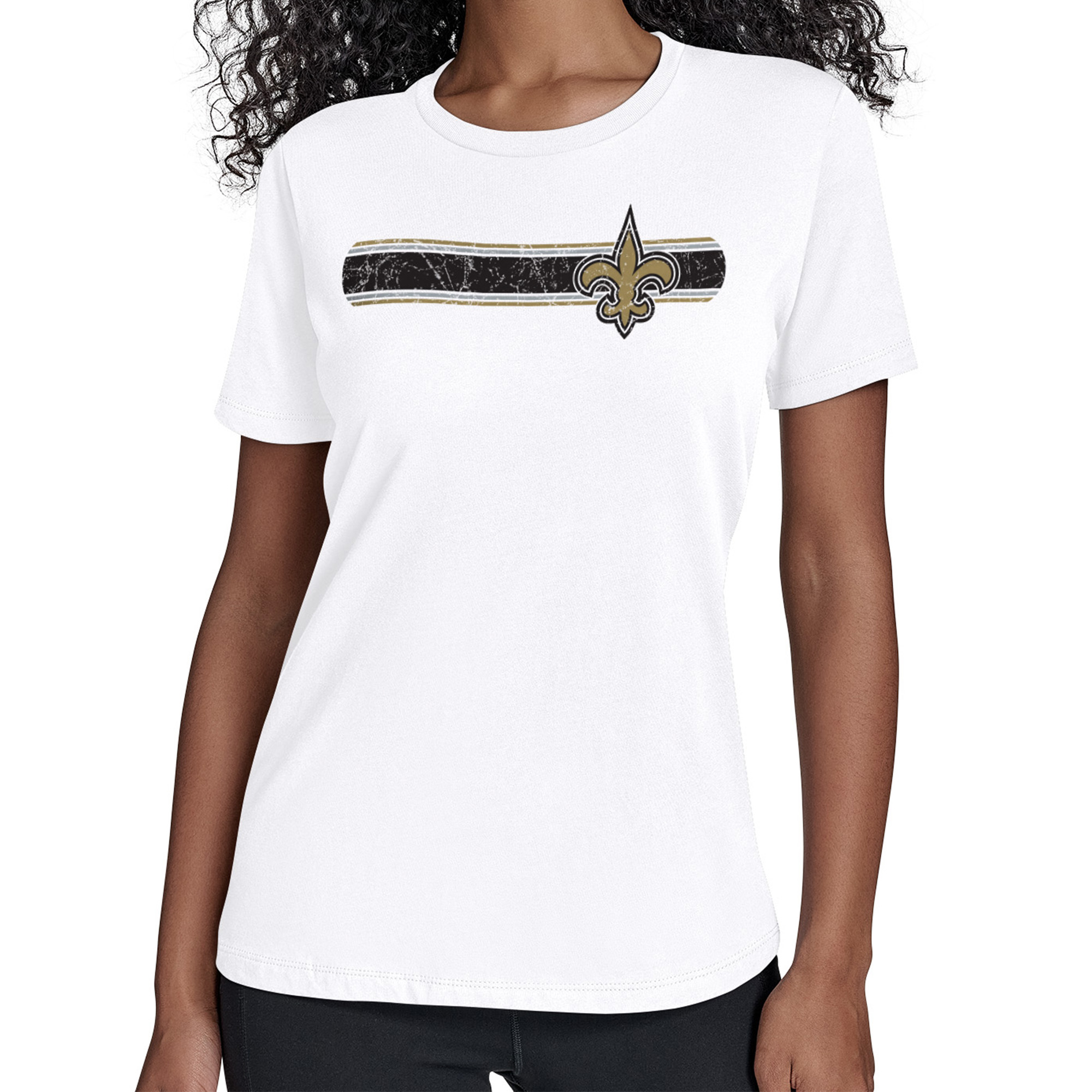 Women's Starter White New Orleans Saints Team Stripe T-Shirt