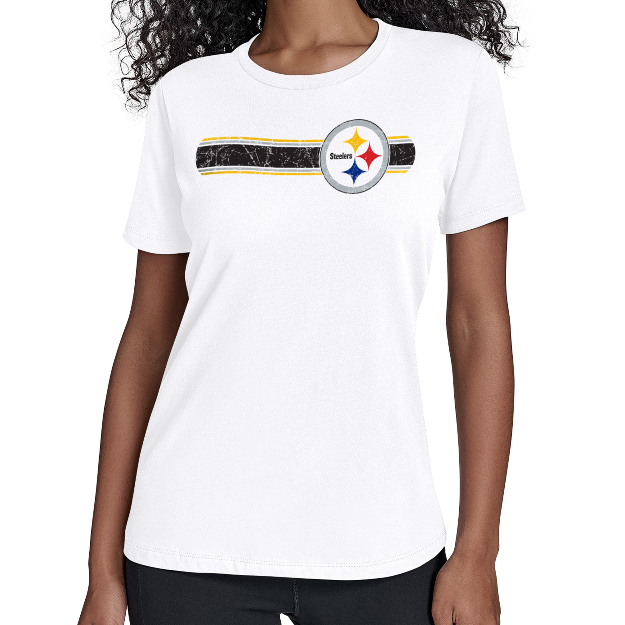 Women's Starter White Pittsburgh Steelers Team Stripe T-Shirt