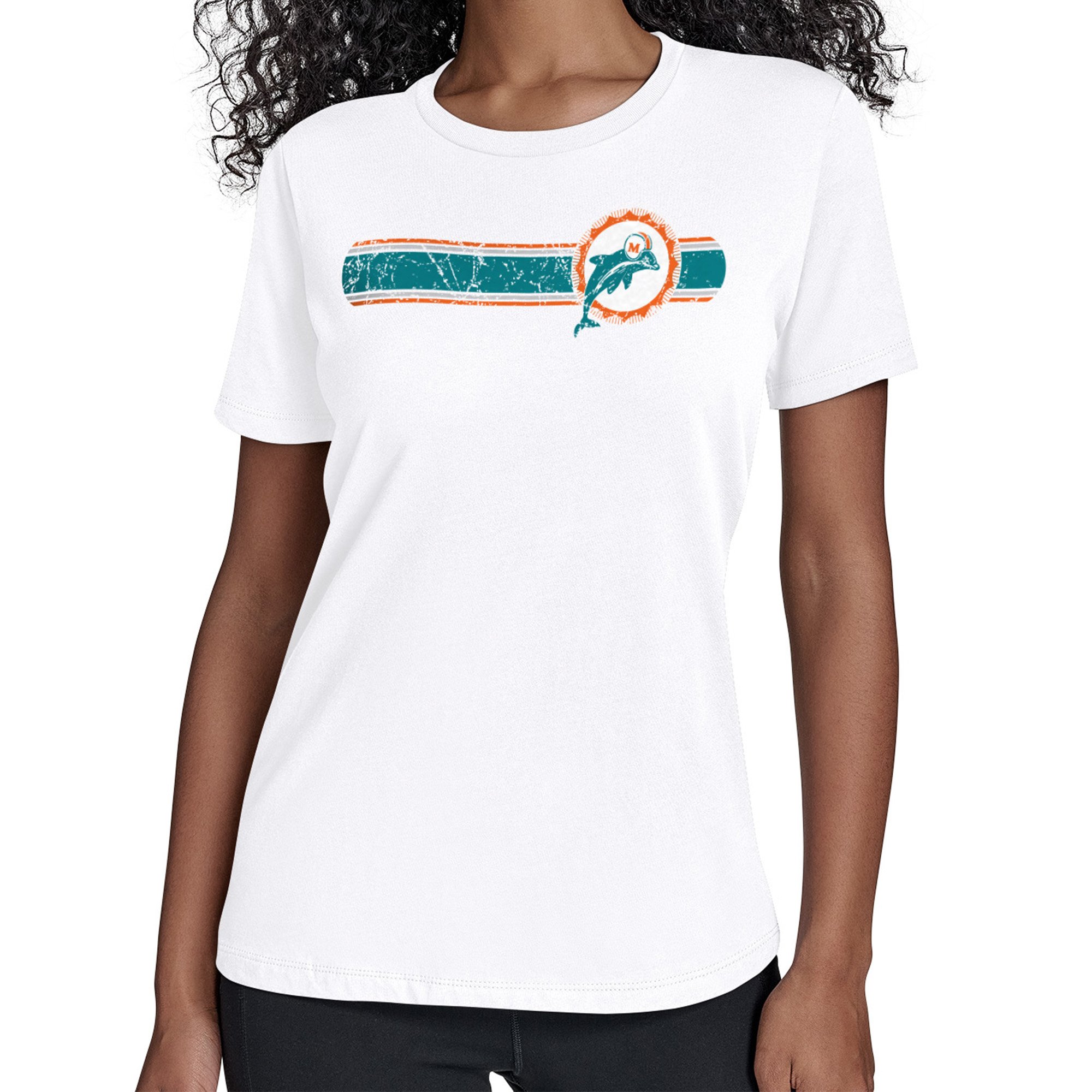 Women's Starter White Miami Dolphins Throwback Team Stripe T-Shirt