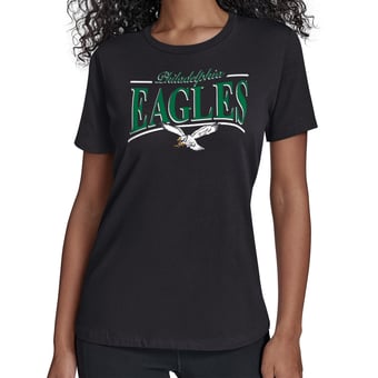 Women's Starter Black Philadelphia Eagles Throwback Arch Stripe T-Shirt