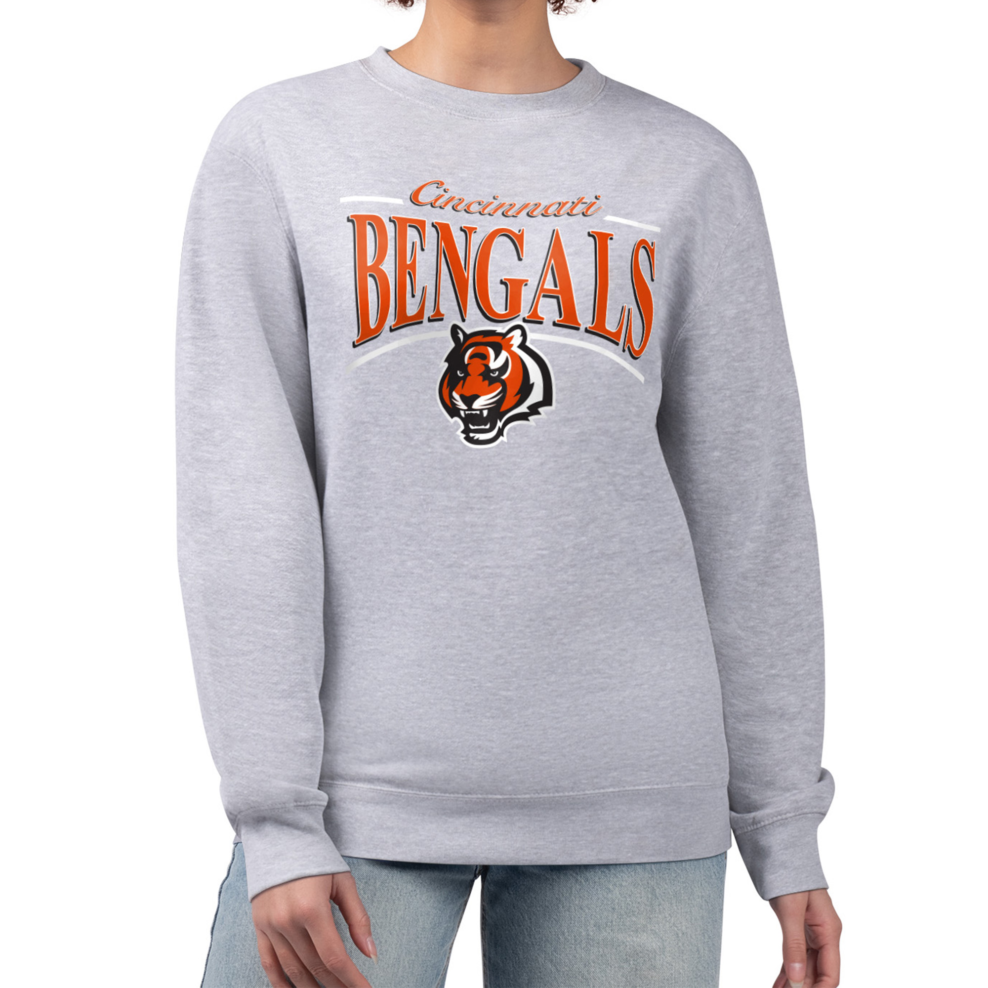 Women's Starter Gray Cincinnati Bengals Arch Stripe Fleece Pullover Sweatshirt