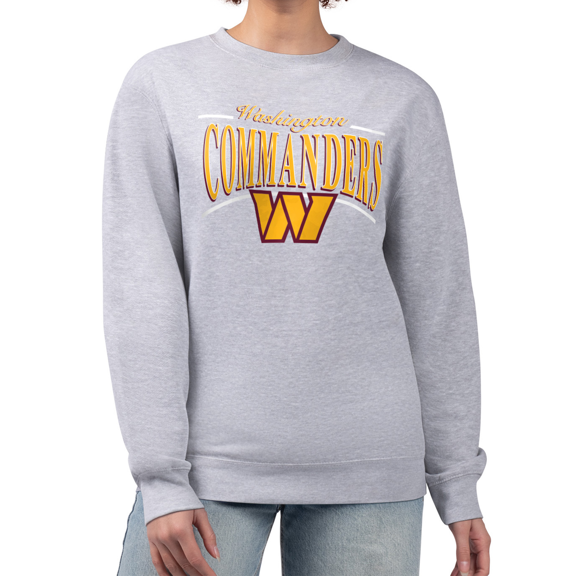 Women's Starter Gray Washington Commanders Arch Stripe Fleece Pullover Sweatshirt