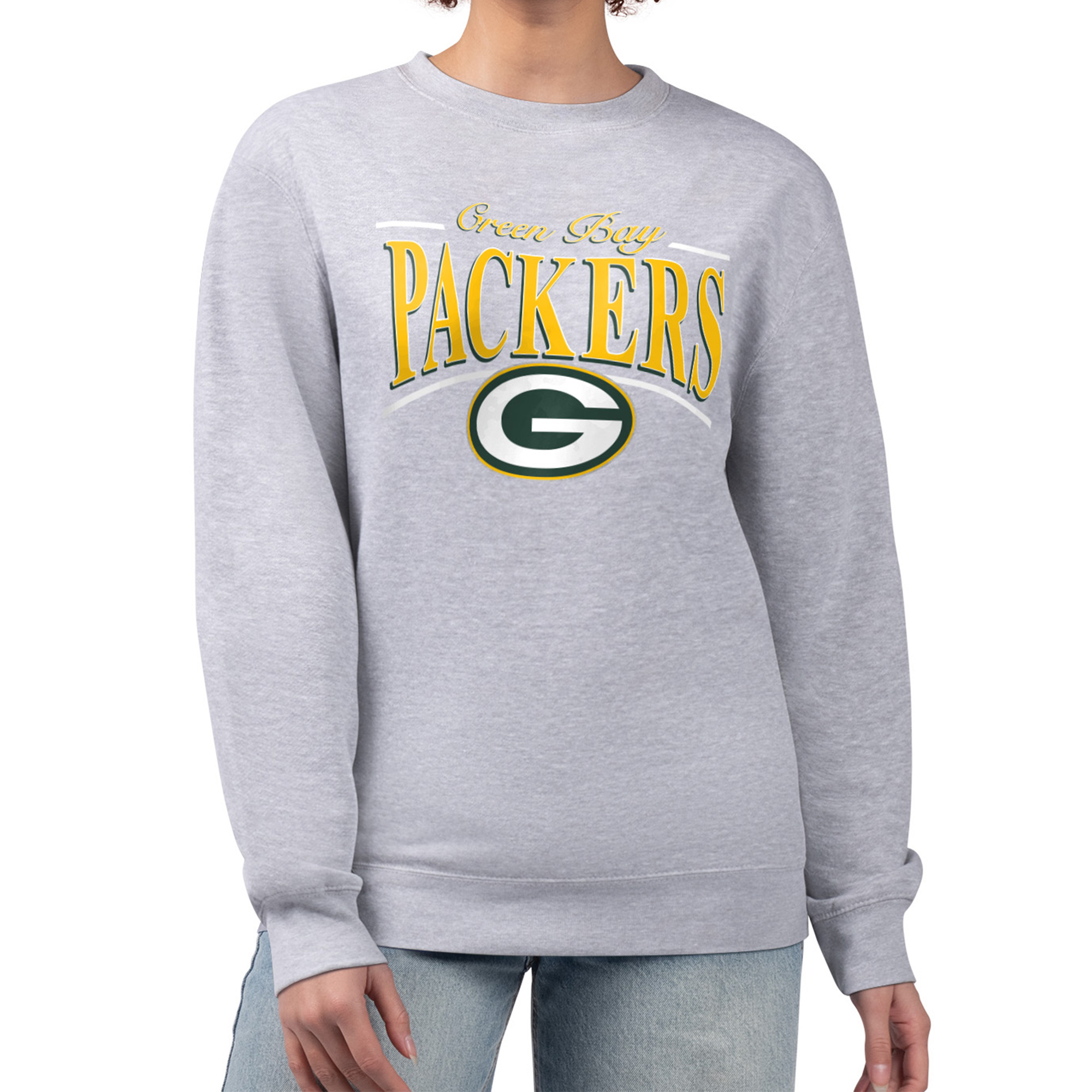 Women's Starter Gray Green Bay Packers Arch Stripe Fleece Pullover Sweatshirt