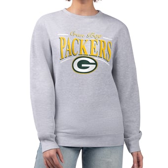 Women's Starter Gray Green Bay Packers Arch Stripe Fleece Pullover Sweatshirt