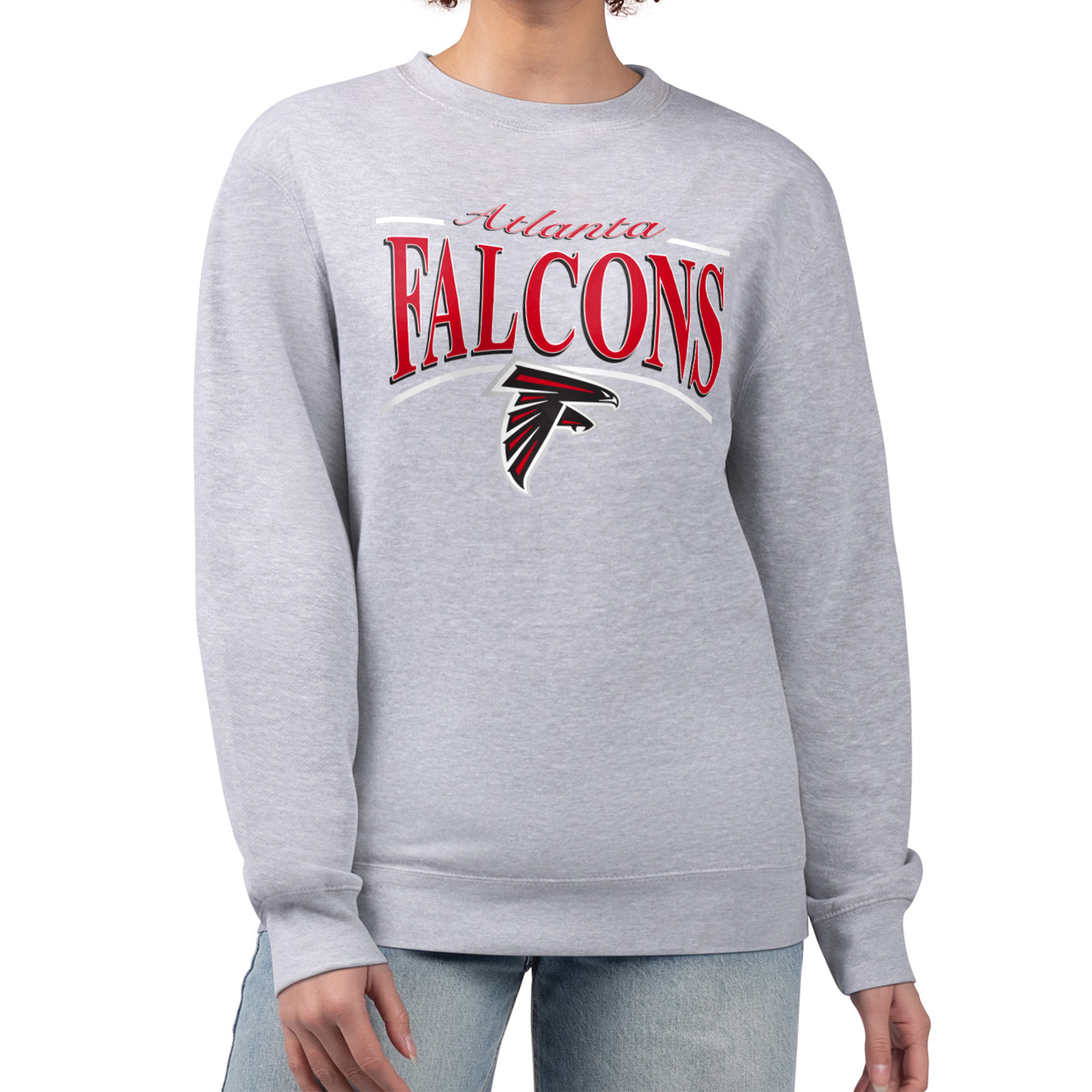 Women's Starter Gray Atlanta Falcons Arch Stripe Fleece Pullover Sweatshirt