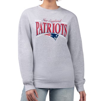 Women's Starter Gray New England Patriots Arch Stripe Fleece Pullover Sweatshirt