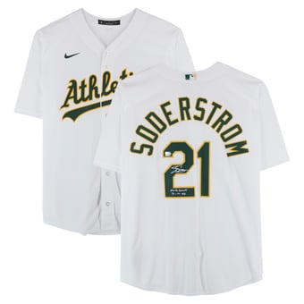 "Tyler Soderstrom Athletics Autographed White Nike Replica Jersey with ""MLB Debut 7/14/23"" Inscription"