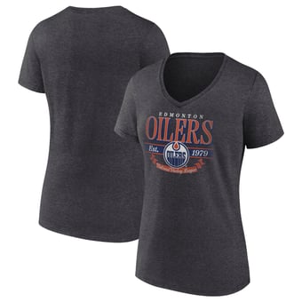 Women's Charcoal Edmonton Oilers Retro Banner V-Neck T-Shirt