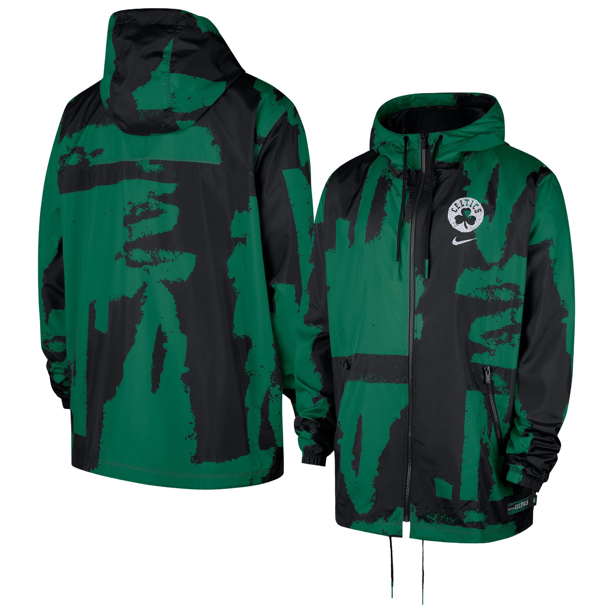 Men's Nike  Black/Kelly Green Boston Celtics Courtside Club Premium Woven Full-Zip Hooded Jacket