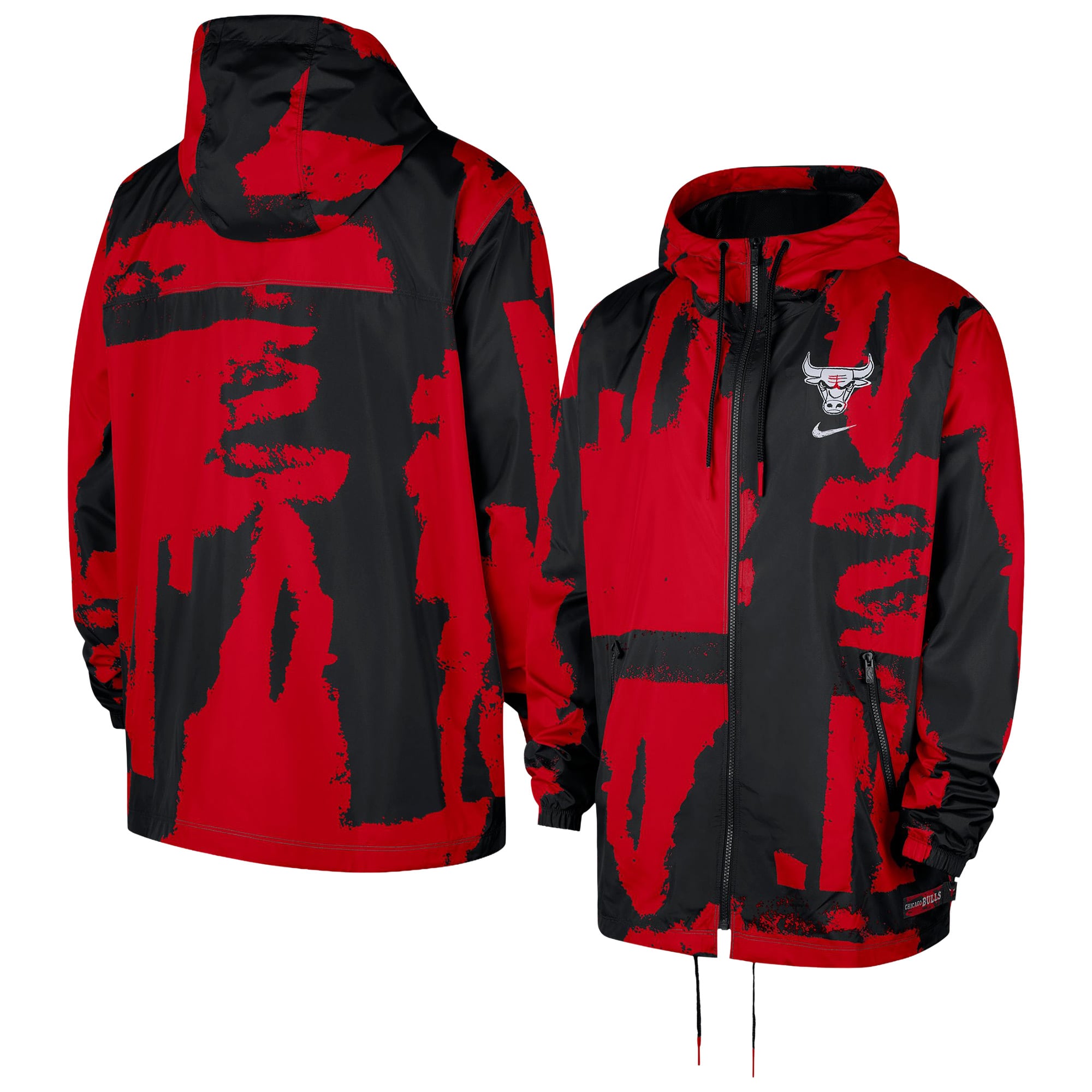 Men's Nike Black/Red Chicago Bulls Courtside Club Premium Woven Full-Zip Hooded Jacket