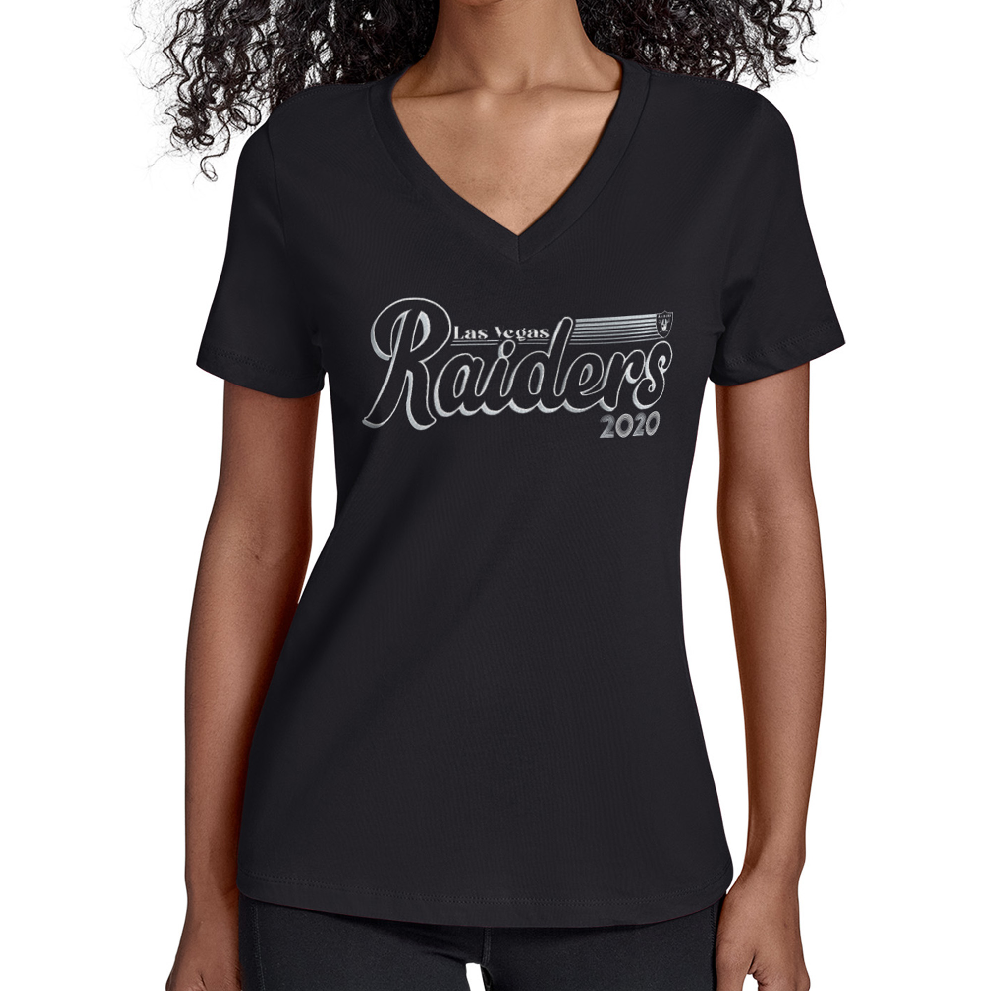 Women's Starter Black Las Vegas Raiders Groovy Script V-Neck T-Shirt
