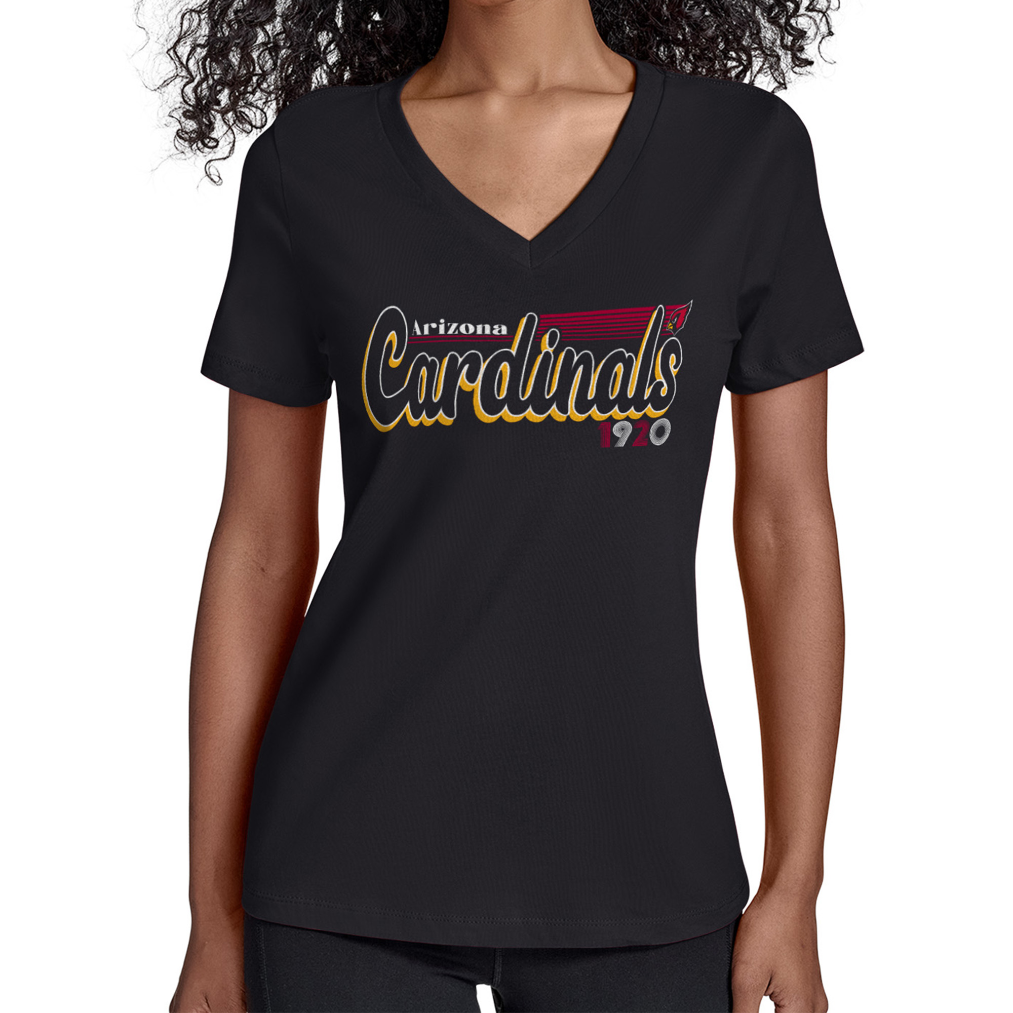 Women's Starter Black Arizona Cardinals Groovy Script V-Neck T-Shirt