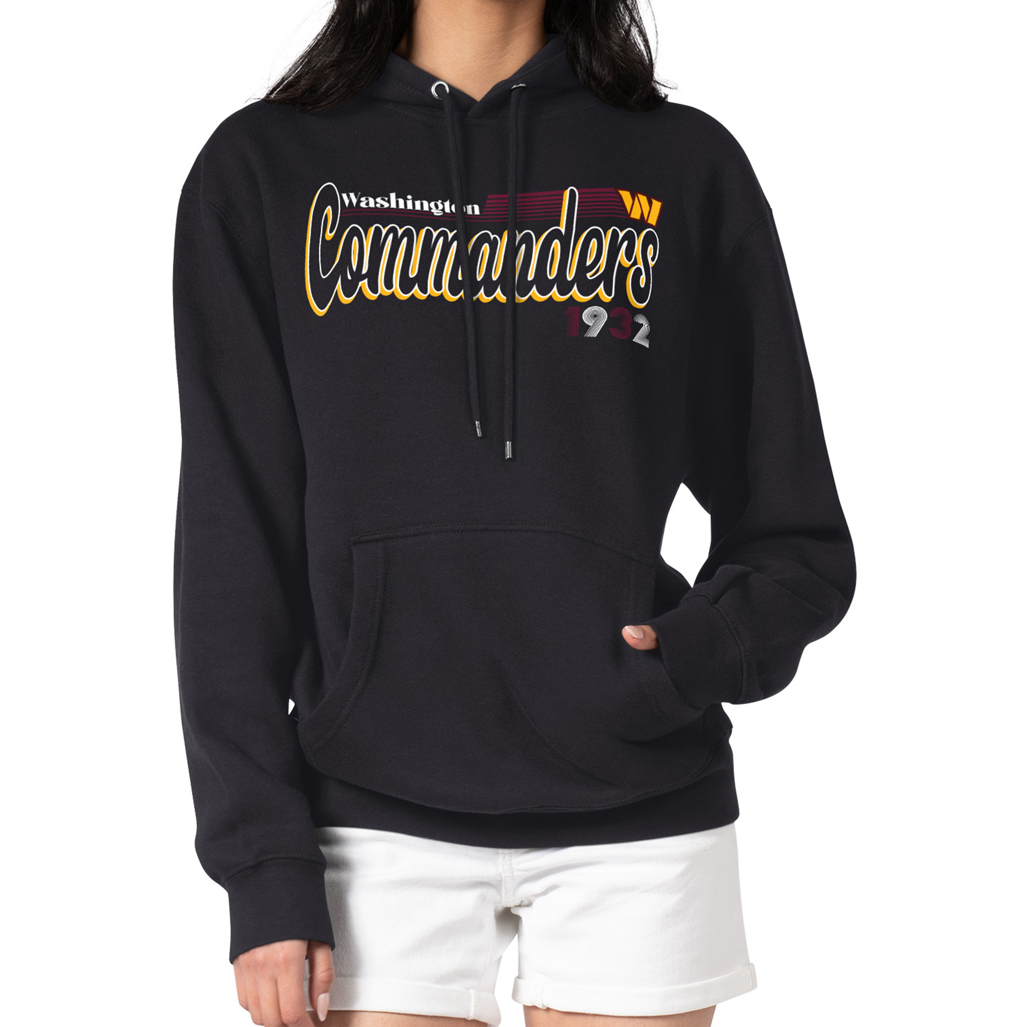 Women's Starter Black Washington Commanders Groovy Script Pullover Hoodie
