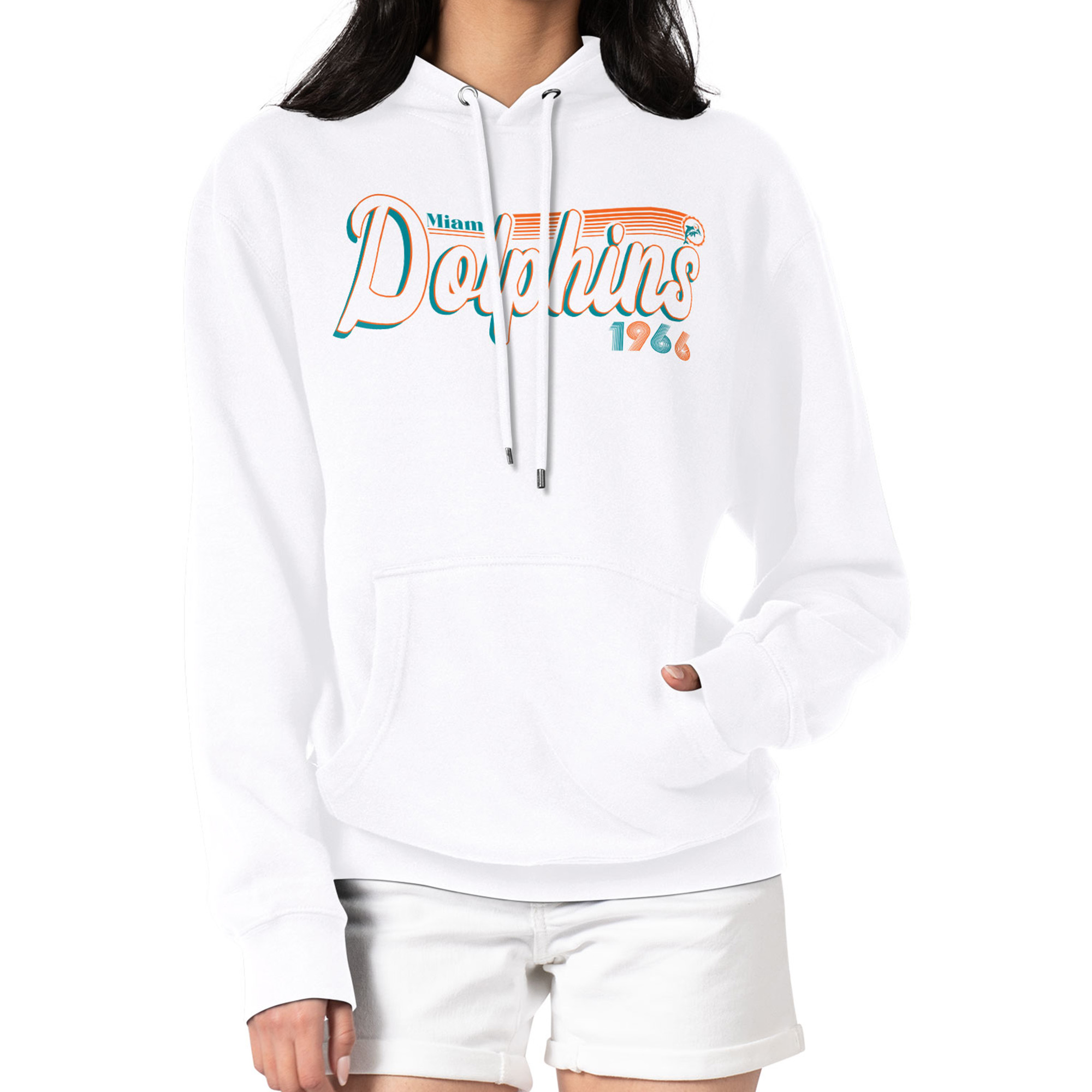 Women's Starter White Miami Dolphins Throwback Groovy Script Pullover Hoodie