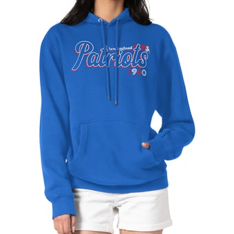 Women's Starter Royal New England Patriots Groovy Script Pullover Hoodie