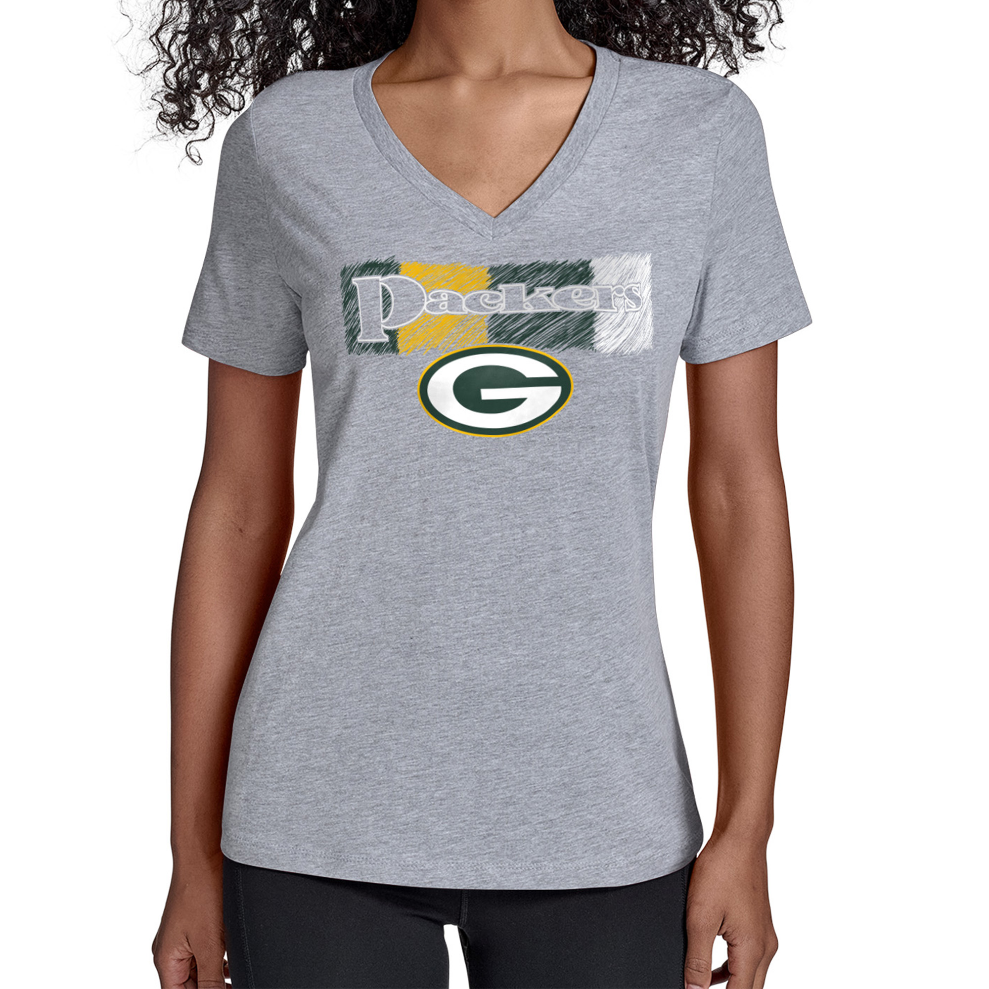 Women's Starter Gray Green Bay Packers Color Shading V-Neck T-Shirt