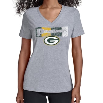 Women's Starter Gray Green Bay Packers Color Shading V-Neck T-Shirt