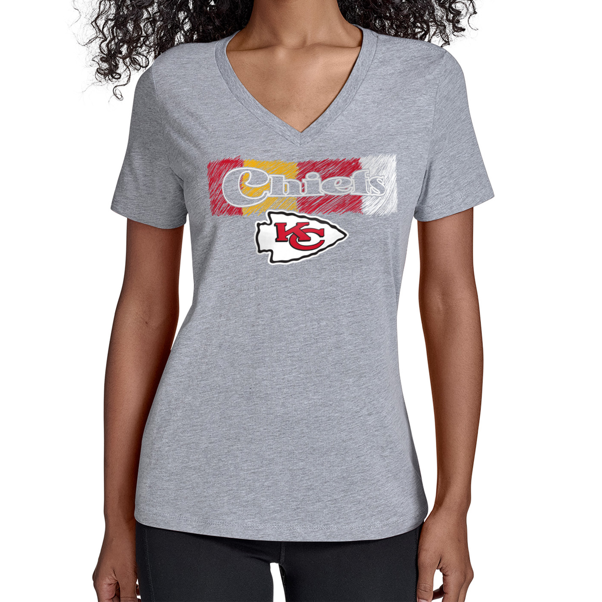 Starter Women's Gray Kansas City Chiefs Color Shading V-Neck T-Shirt - Gray