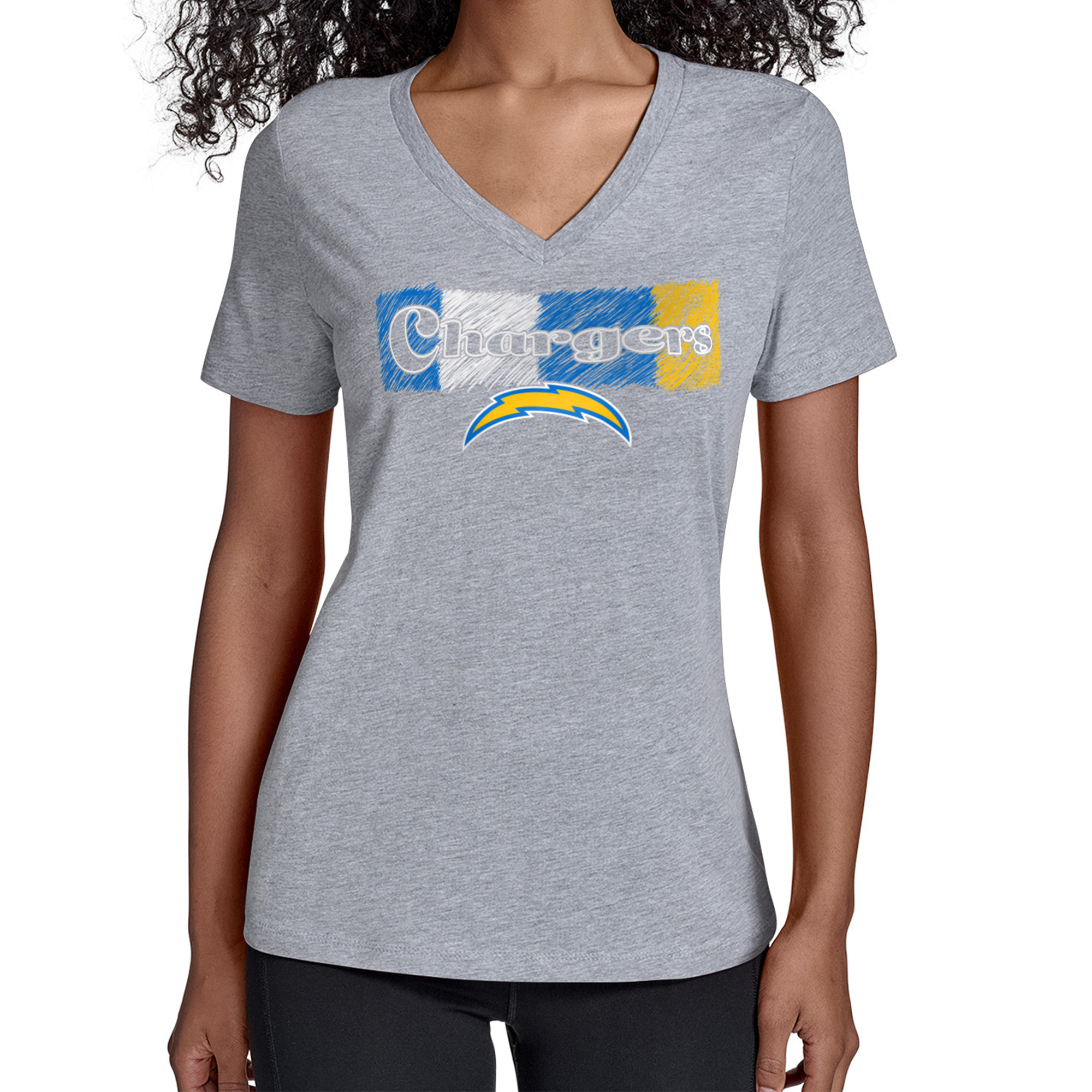 Women's Starter Gray Los Angeles Chargers Color Shading V-Neck T-Shirt