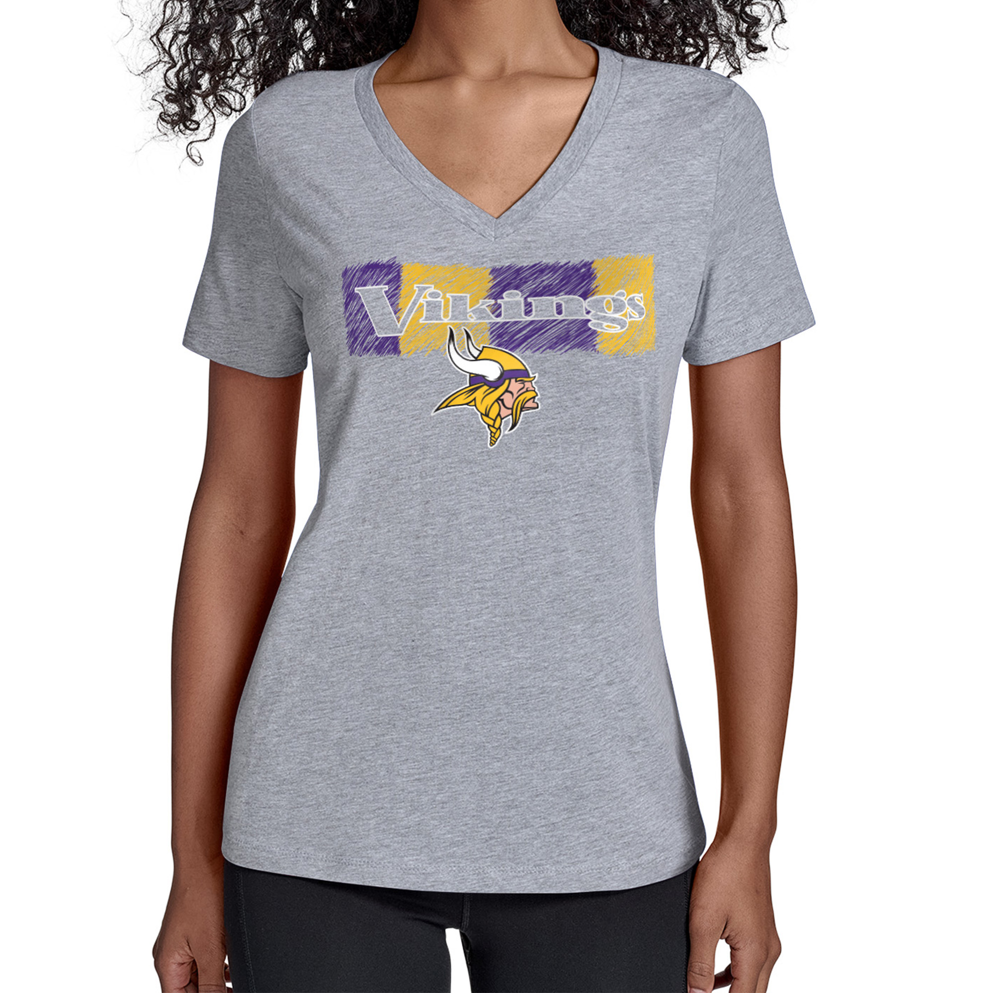Women's Starter Gray Minnesota Vikings Color Shading V-Neck T-Shirt