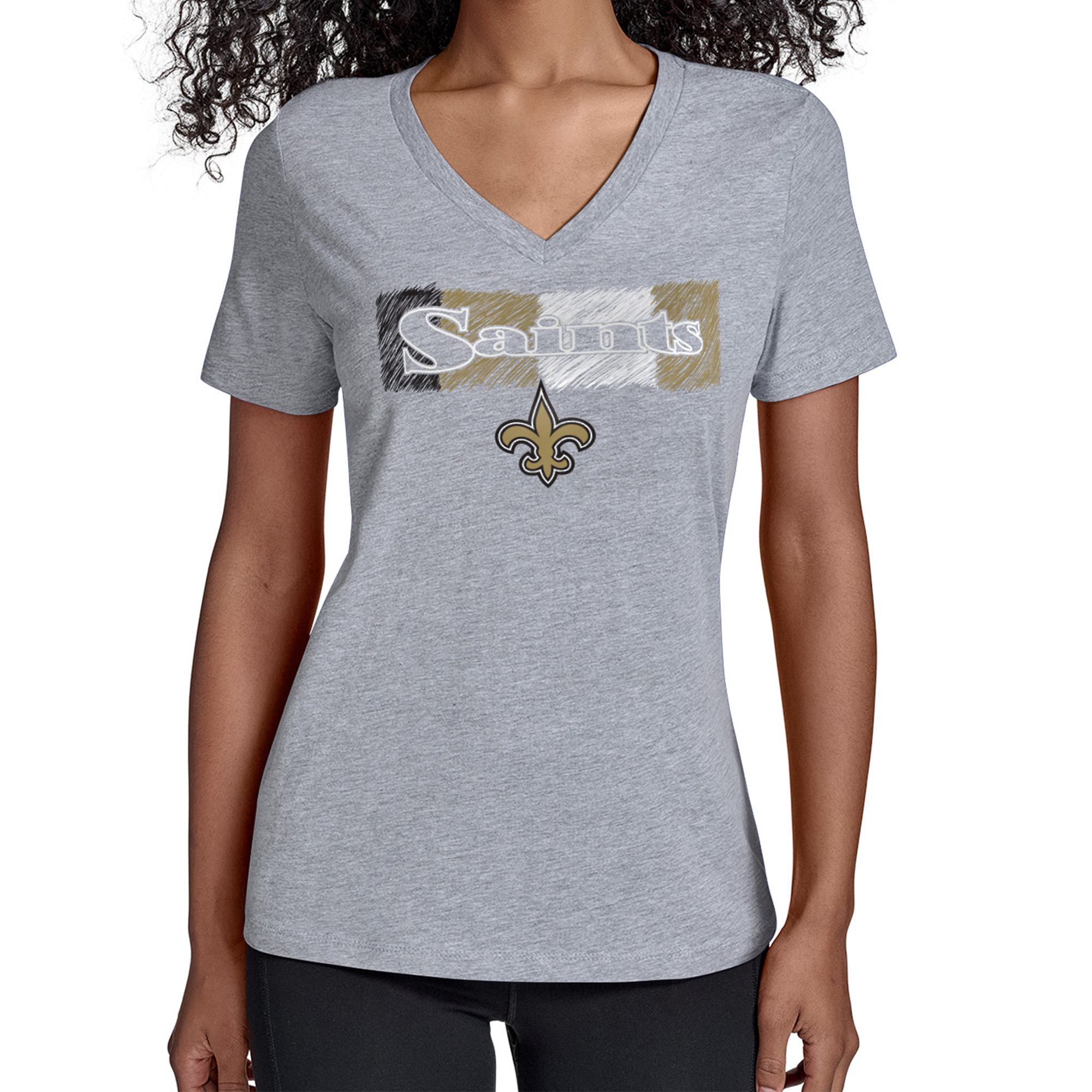 Women's Starter Gray New Orleans Saints Color Shading V-Neck T-Shirt