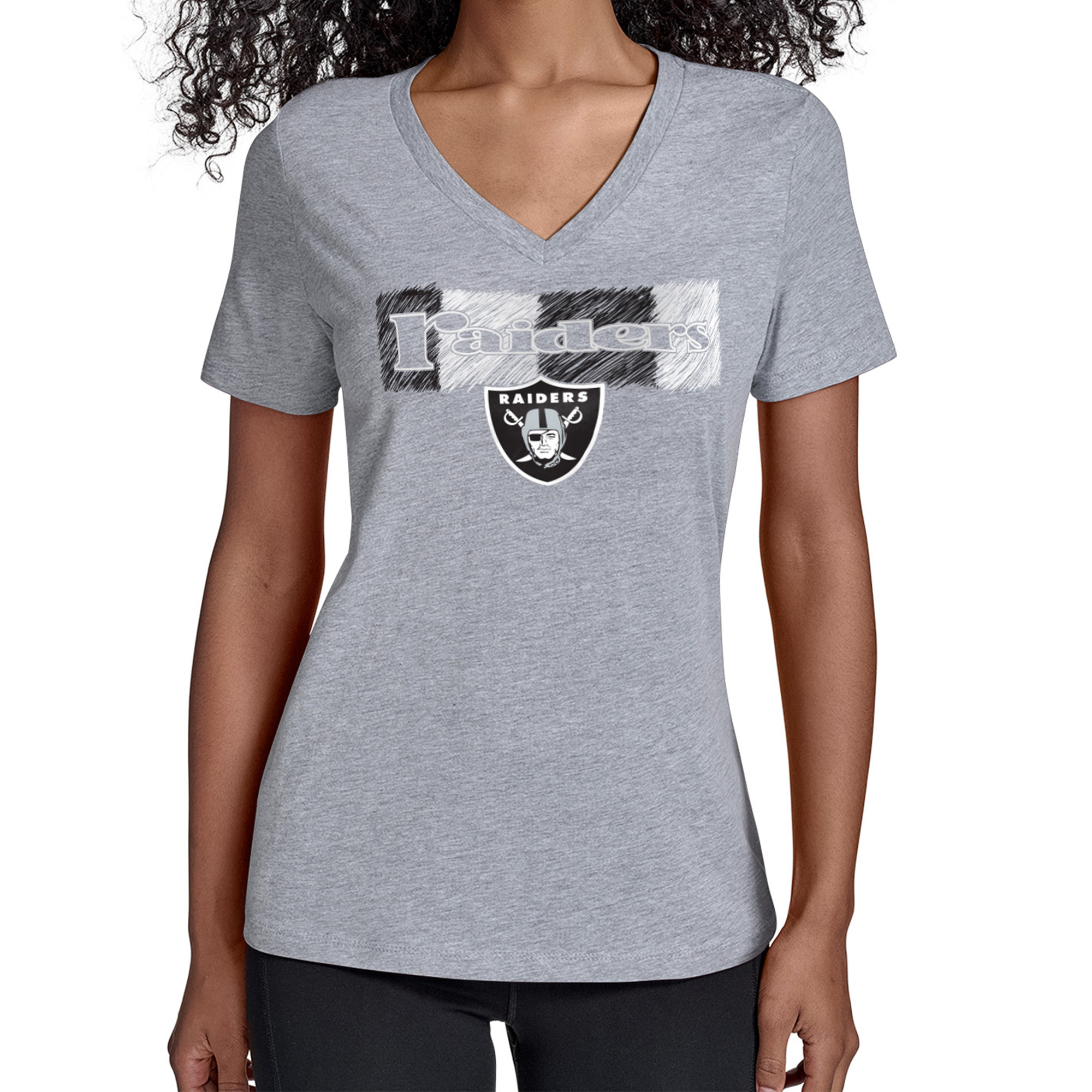 Women's Starter Gray Las Vegas Raiders Color Shading V-Neck T-Shirt